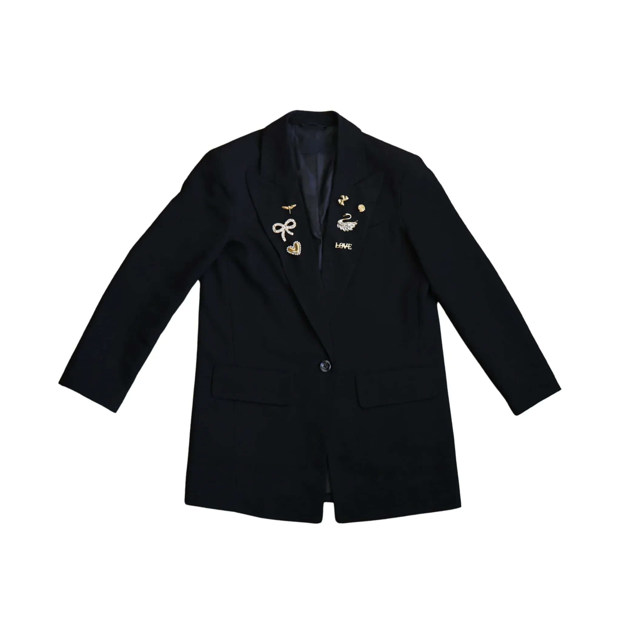 Zwart_blazer_met_broches_en_pins_v2 - Just the Jacket