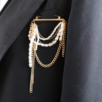 10005 brooch pin with gold and chain and pearls on blazer