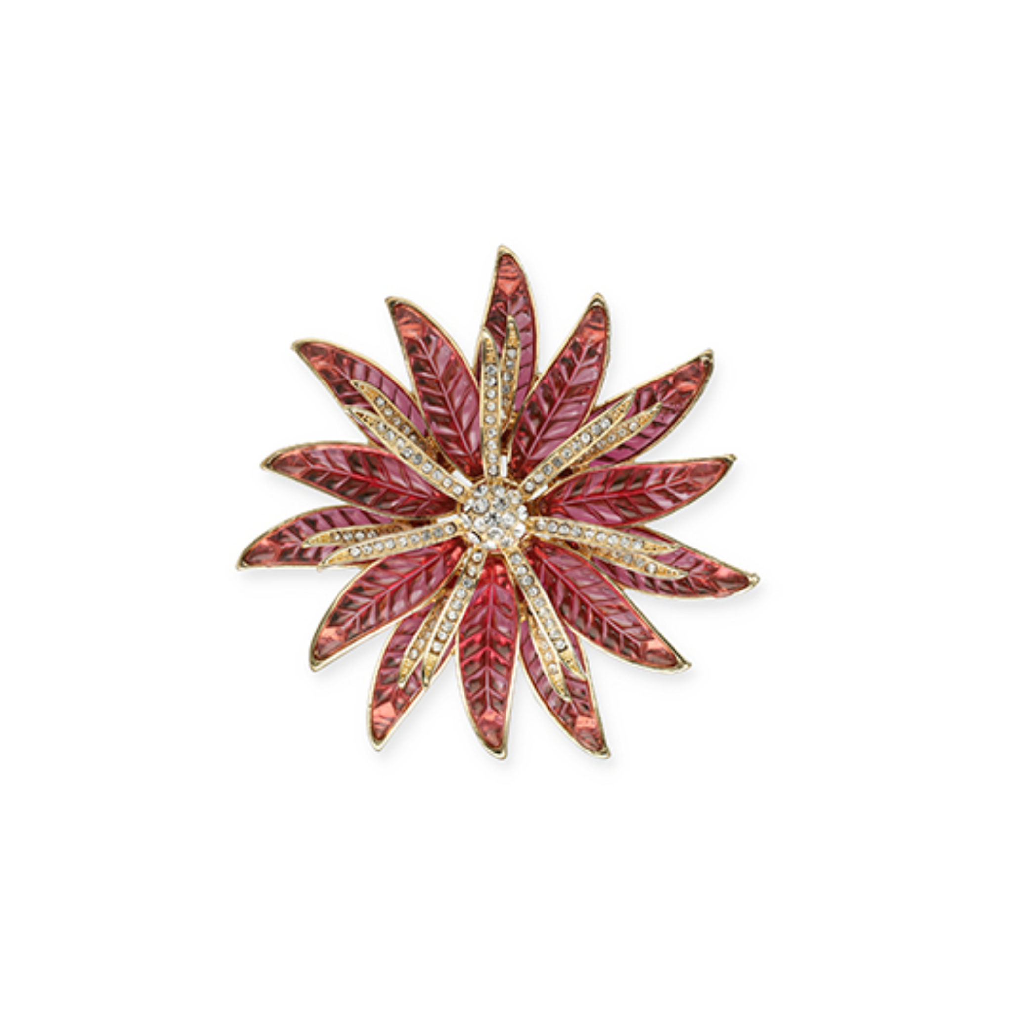 Brooch pin gold pink flower glitter large