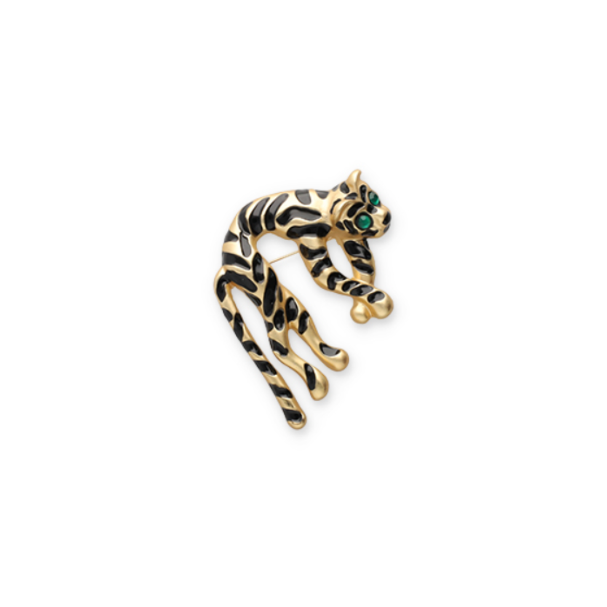 Brooch pin statement tiger green black gold