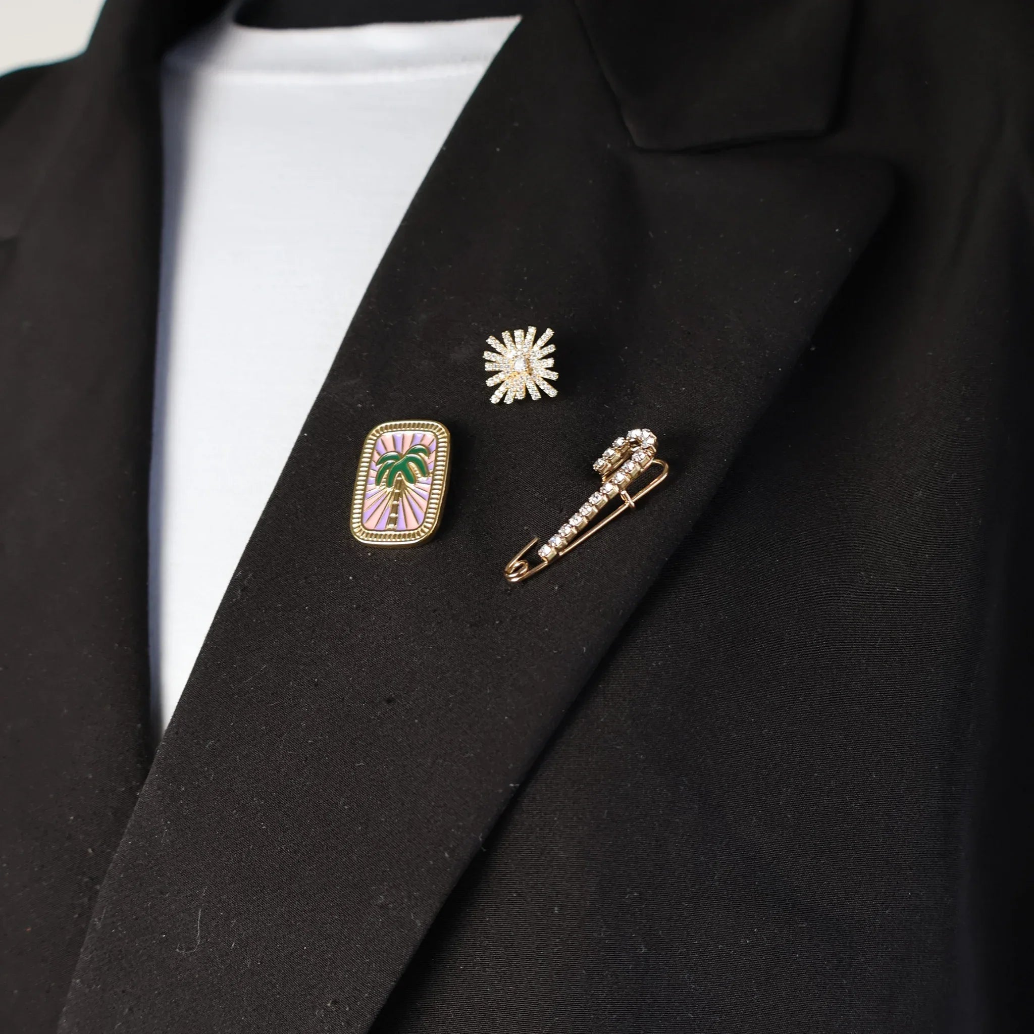 Pin gold purple pink green with palm tree