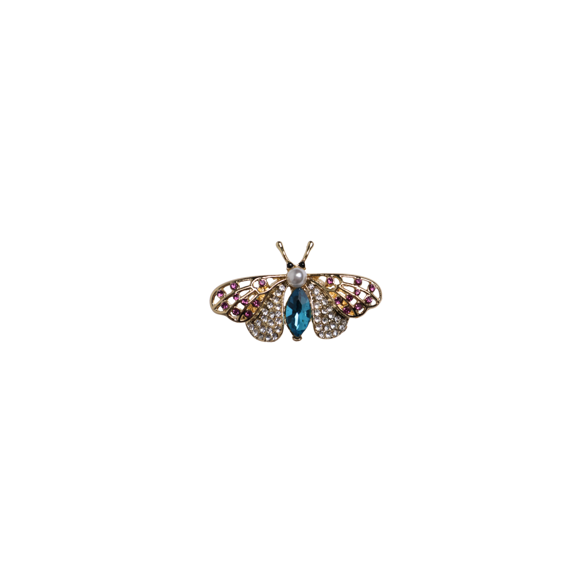 Brooch pin butterfly with pearl gold blue pink