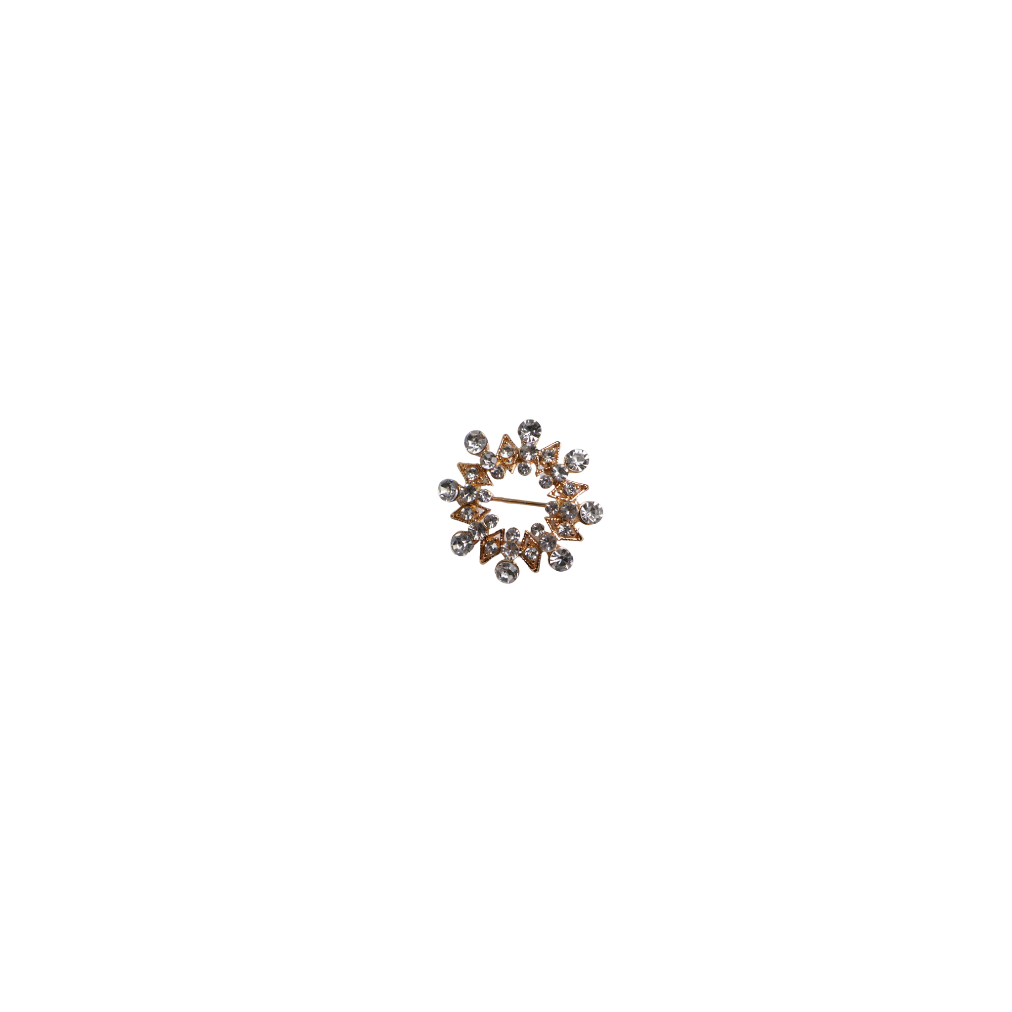 Gold brooch with silver stones open round