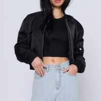 2001 bomber jacket black with zipper and pockets
