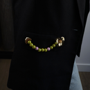 20049 pin gold croissant and flower with beads green purple
