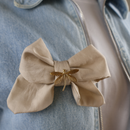 30001 bow with pin fabric beige gold dragonfly on denim jacket
