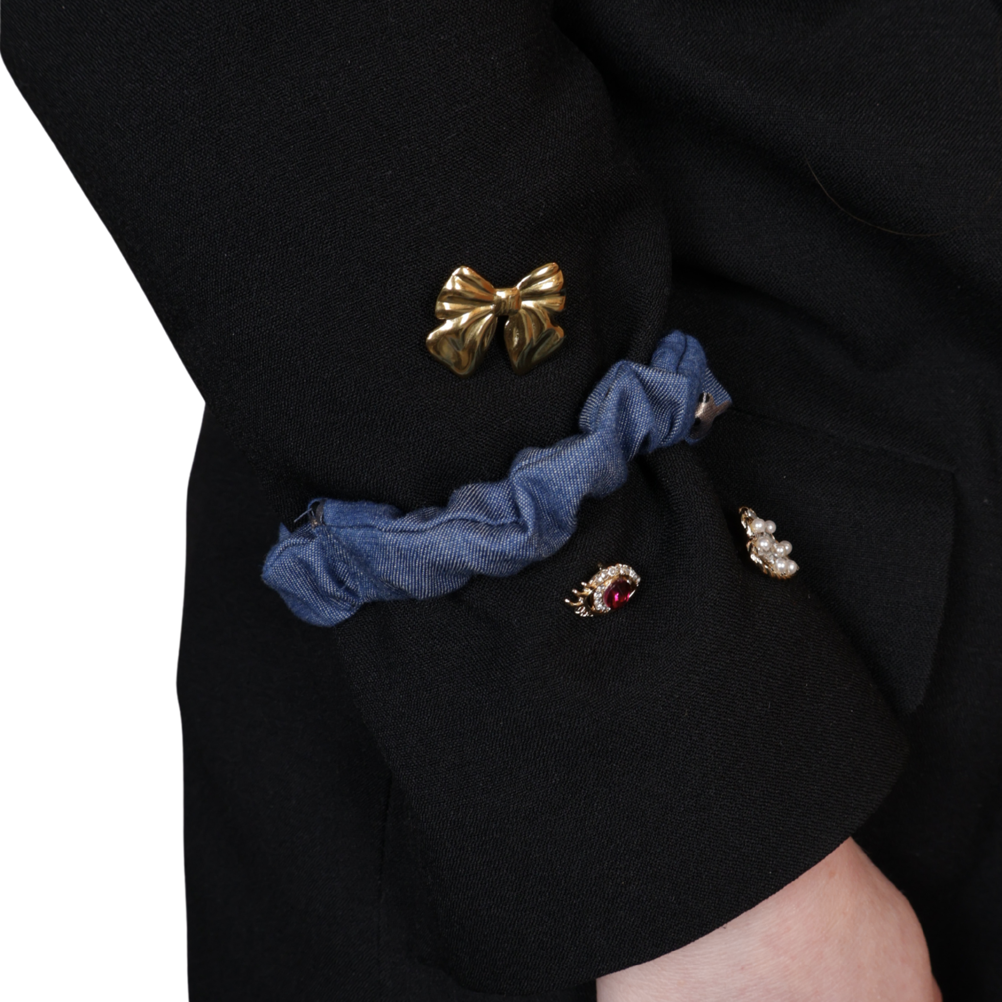 Denim sleeve holder with leopard heart print