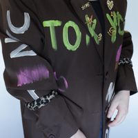 sleeve holder fabric leopard print on graffiti blazer