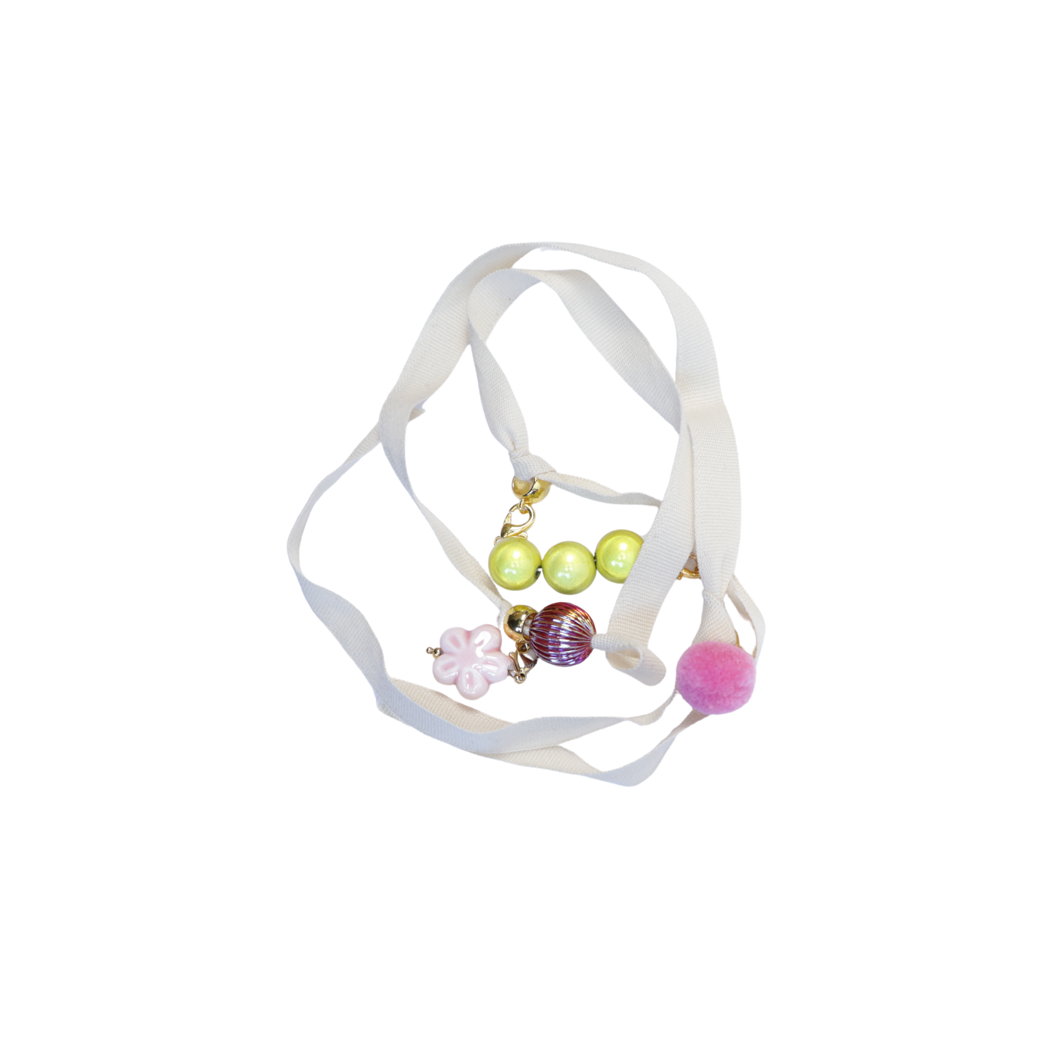 Sleeve holder ribbon beige with charms