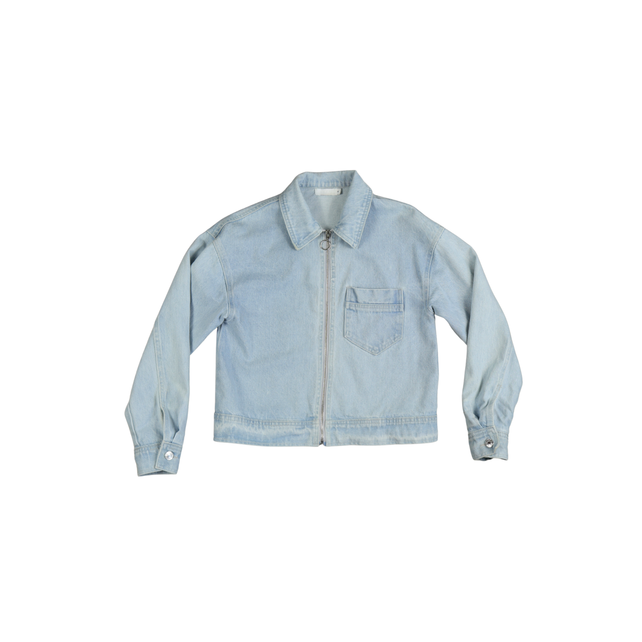 Blue denim jacket with zip and chest pocket