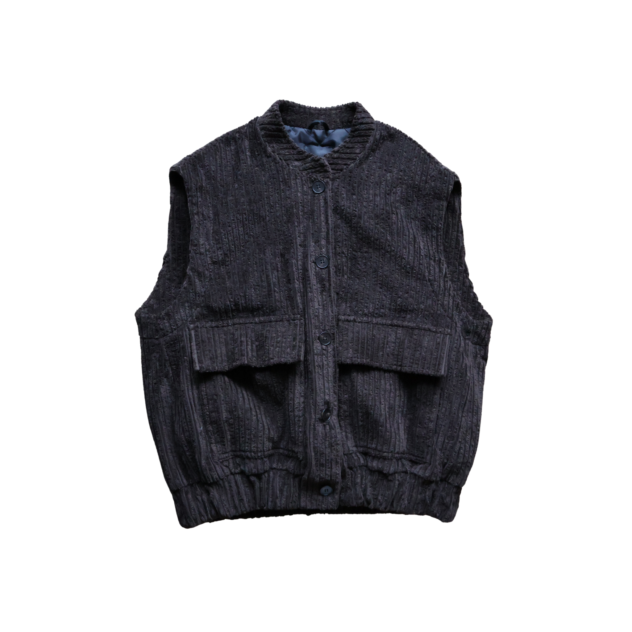 Brown oversized ribbed vest with buttons and pockets