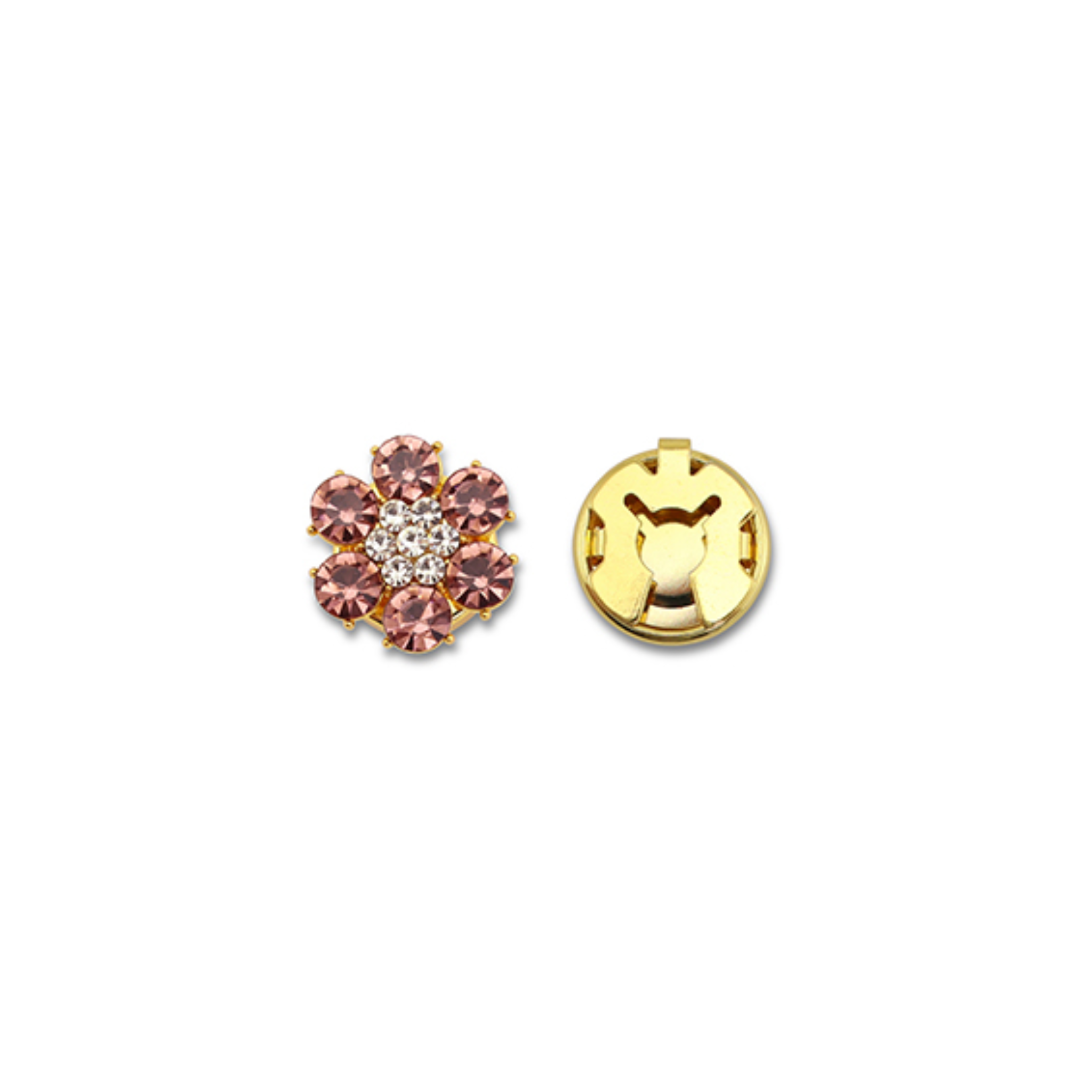 Button cover flower gold pink crystal
