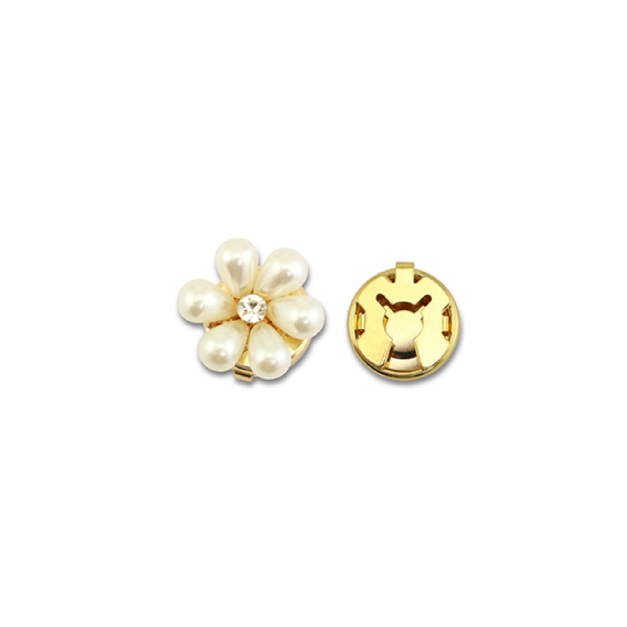 Button cover gold, flower, white pearls and silver stone